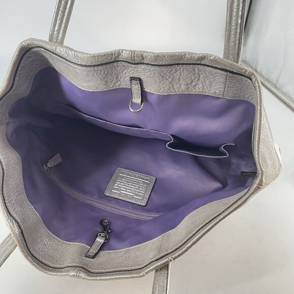 Coach  14970 Julia Op Art Signature Shoulder Tote Bag Silver 16”X13” - Picture 8 of 9